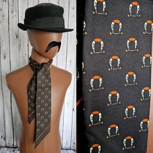 Vintage 1980s Horse Shoe Scarf Brown Polyester Slant End SHORT Unisex AH65L - Picture 1 of 7