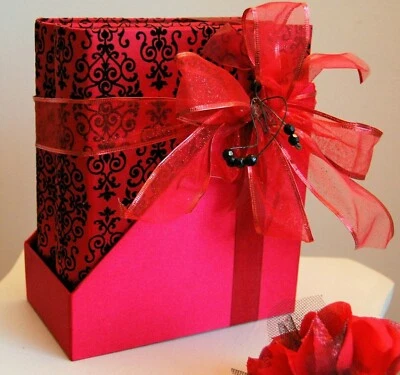 "Two Luxury" Embossed PHOTO ALBUMS" w/ ribbon & beaded Accents-JaNice Interiors - Image 1 of 4