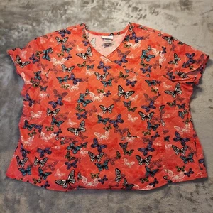Scrub Top Salmon Butterfly  Scrub Star Women's 3XL 28in Long 28in Wide - Picture 1 of 8
