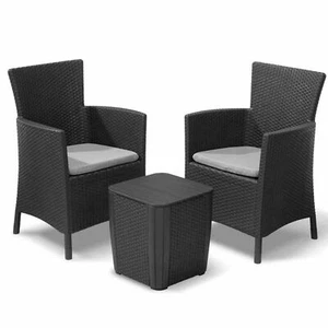 3 teiliges Balkonset IOWA Graphit Gefrecht - Optik Garten Terrassen Möbel Rattan - Bild 1 von 1