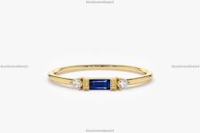 Minimalist Band Engagement Ring 14k Gold Sapphire Diamond Gemstone Jewelry
