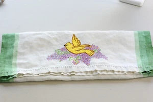 VTG Linen Easter Spring Embroidered Hand Kitchen Towels linen retro green AK - Picture 1 of 17