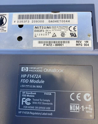 HP F1472A OMNIBOOK 1.44MB FLOPPY DRIVE MODULE F1472-80001 MITSUMI D353F3 - Image 1 of 4