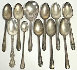 LOT OF 11 VINTAGE SILVERPLATE SPOONS ROGERS EMPIRE WOOD ROSE UNIVERSAL WALLACE - Picture 1 of 23