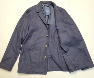 $695 New ETON Check Over Shirt 3 Button Jacket Men's LARGE L Blue CASHMERE Wool - Picture 1 of 8