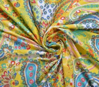 Indian 5 Yard Hand Block Print Floral Cotton Fabric Block Print Dress Material - Image 1 of 3