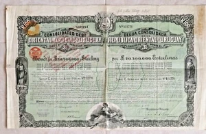 URUGUAY Oriental Republic Bond 1892 Consolidated Debt 100£ uncancelled no cupons - Bild 1 von 6