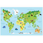 Weltkarte Kinder Bunt - Tiere, Deutsch   | World map children colorful - animals