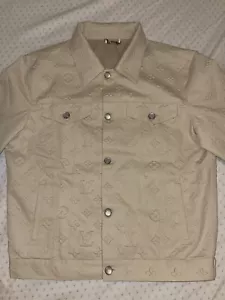 Louis Vuitton Men's Workwear Denim Jacket Monogram Embossed Beige Cotton Size 50 - Picture 1 of 24