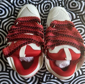 LANVIN Exclusive Luxury NEW Sneakers Sizes 43or44 - Electric ⚡️ Red LACES - Picture 1 of 4