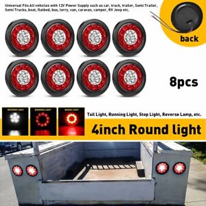 8X 4" Round Red/White 16-LED Truck Trailer Brake Stop Turn Signal Tail Lights US