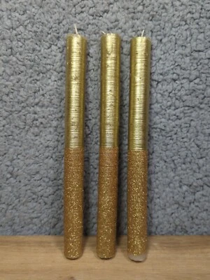 Velas de Navidad apreciar la temporada 3 hiladas doradas y brillantes 10" cónicas Foto 1 de 4