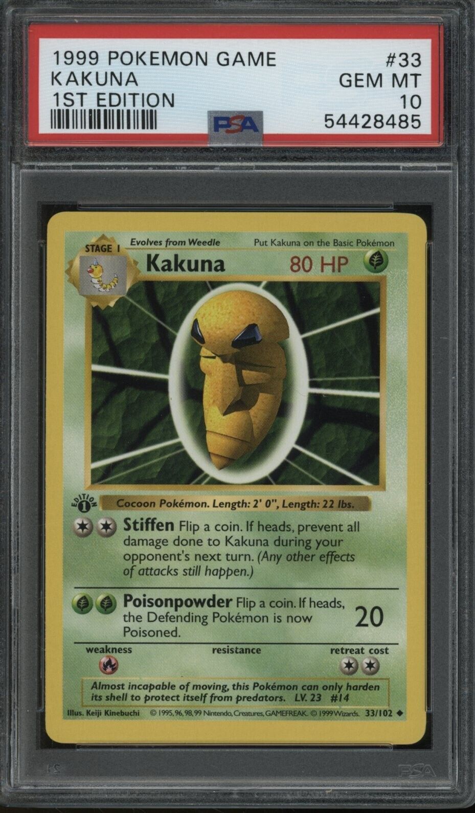 1999 Pokemon Game 1st Edition #33 Kakuna PSA 10 GEM MINT