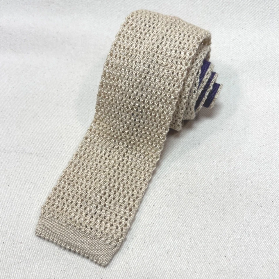 Ralph Lauren Mens Tan Knit Silk Luxury Knit Woven Neck Tie Made in Italy by Hand - Image 1 of 4