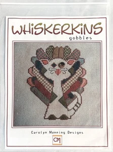 Carolyn Manning Designs WHISKERKINS Gobbles Cat Cross Stitch Pattern & Button - Picture 1 of 4