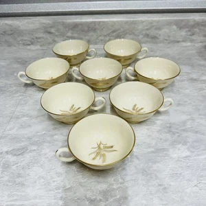 Set Of 8 Lenox Harvest Gold Wheat Footed Cups and Saucers 2 1/8” Excellent! - Picture 1 of 14