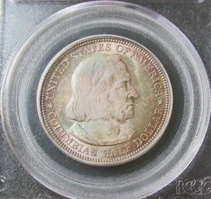 1892 50C Columbian MS63 PCGS CAC Beautiful Rainbow Toning! - Picture 1 of 4