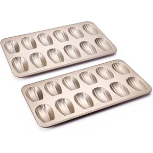HONGBAKE Nonstick Madeleine Pan 2 Pack 12-Cavity Heavy Duty Madeleine Cookies... - Picture 1 of 7