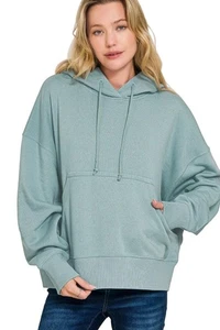 Blaugrauer Oversize Fleece Hoodie mit Kängurutasche - Bild 1 von 6