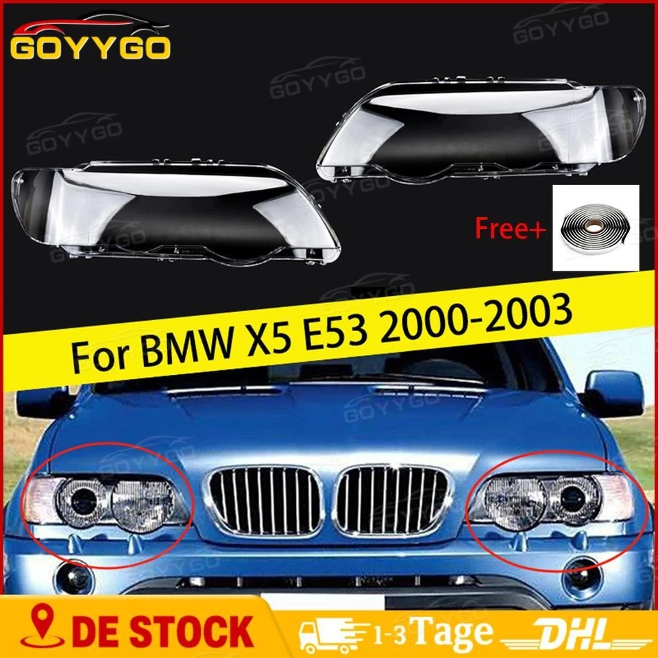 2x L+R Headlight Glass Lens Diffuser Lens Cover For BMW X5 E53 2000-2003 - Image 1 of 4