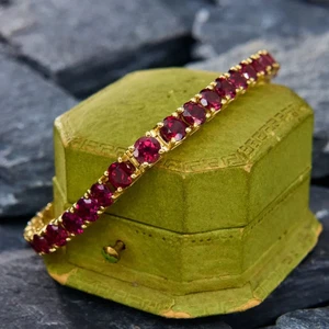 10CT Round Lab Created Ruby Womens Tennis Bracelet 7.5" 14K Yellow Gold Plated - Picture 1 of 5