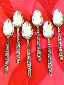 EKCO Eterna Japan LAS PALMAS Textured Blk Accent Floral 6- Teaspoons 6 3/8" - Picture 1 of 7