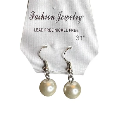 Fashion Jewelry Pearl Drop Earrings Lead Free Nickel Free Silver Tone New - Image 1 of 4