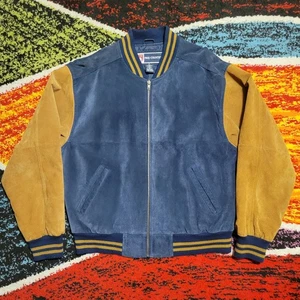 Free Country Vintage Blue, Tan 100% Leather Jacket In Great Condition Size M - Picture 1 of 8