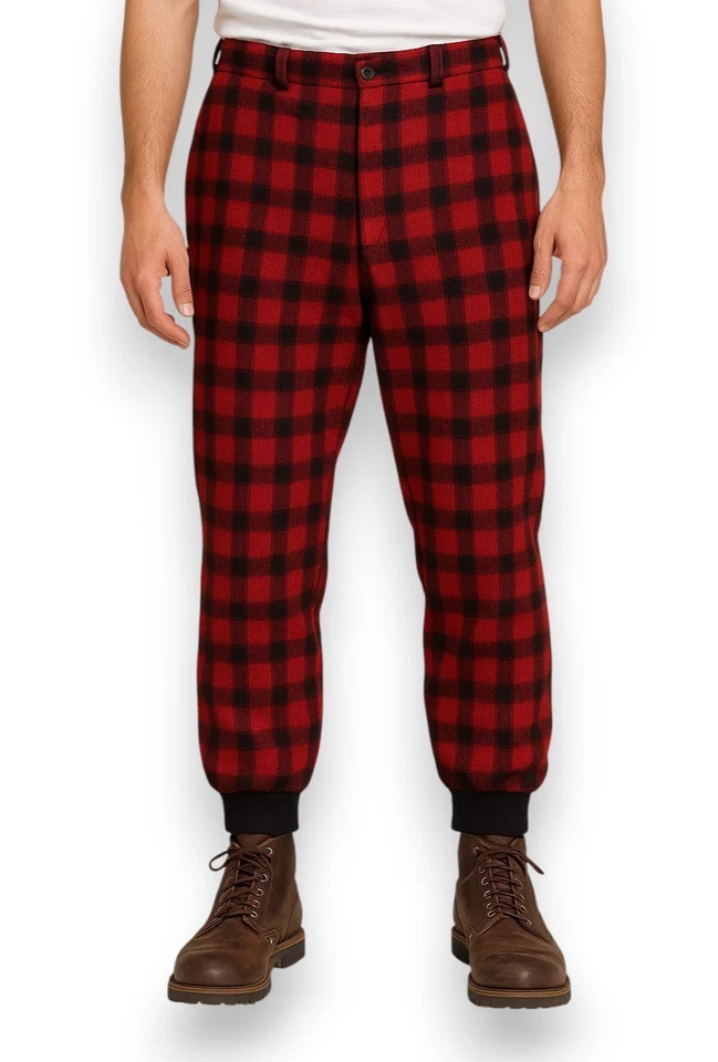 Vtg Woolrich Mackinaw Wool Pant Men Sz 38 Red Buffalo Plaid Hunting Workwear USA - Image 1 of 4