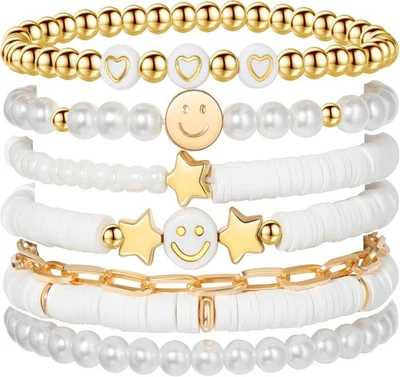 Preppy Bracelets Set Colorful White Gold Smile Heart Star Polymer  - Image 1 of 4