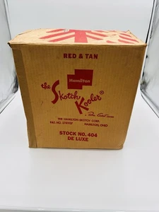 Vintage! Hamilton Skotch Kooler rot hellbraun kariert Metall Kühler rund 4 Gal mit Box verbeult - Bild 1 von 19