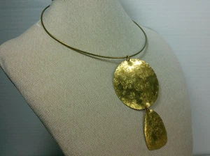 VTG 70s Hippy Boho Chunky Hanging Brass Metal Bold MOD Choker Collar Necklace - Picture 1 of 12
