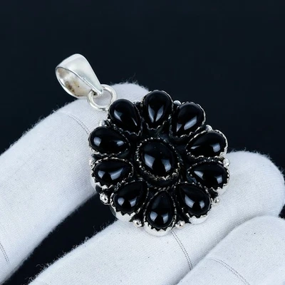 Pendente In Onice Nero Naturale In Argento Sterlina 925 Per Regali D'Amore - Immagine 1 di 4