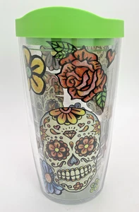 Tervis 16oz Sugar Skull Day Of The Dead Travel Tumbler Lime- Green Lid 0118 - Picture 1 of 10