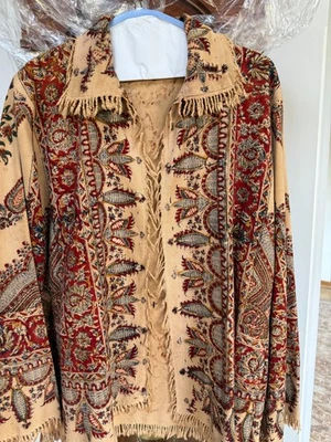 Chaqueta De Colección Años 60-70 Ghalamkar Estampada en Bloques Algodón Pesado Boho Hippie Abrigo Étnico Foto 1 de 4