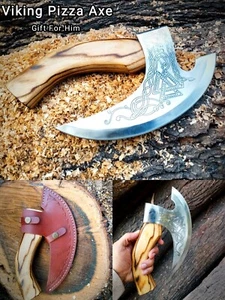 Nuevo estilo personalizado hecho a mano cortador de pizza de acero inoxidable hacha vikinga hacha de carbono - Imagen 1 de 14
