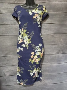 Isabel Maternity Bodycon T-Shirt Dress Small Short Sleeve Ruched Blue Floral - Picture 1 of 7