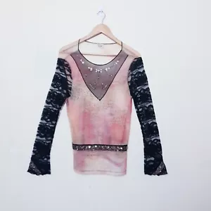 Amour by love Top Womens M Medium Pink Cheetah Sheer Long sleeve shirt - Picture 1 of 8