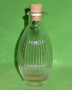 CRUET BOTTLE vintage heavy clear glass with RIBBED design & natural cork stopper - Picture 1 of 5