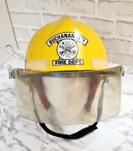 VTG Fireman Helmet FireFighter Cairns Bros 660 Yellow #3 Face Shield Buchanan MI - Picture 1 of 10
