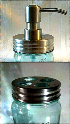 Stainless Steel SOAP DISPENSER KIT ~ Mason Jar TOOTHBRUSH LID High Quality - Image 1 of 4