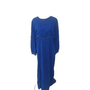 VINTAGE SILVER STAR OF SYDNEY Size 18 Blue Long Sleeve Round Neck Maxi Dress - Picture 1 of 8