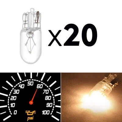 20 peças 12V 5W branco quente T10 W5W lâmpadas de halogênio aglomerado odômetro luzes indicadoras - Imagem 1 de 4