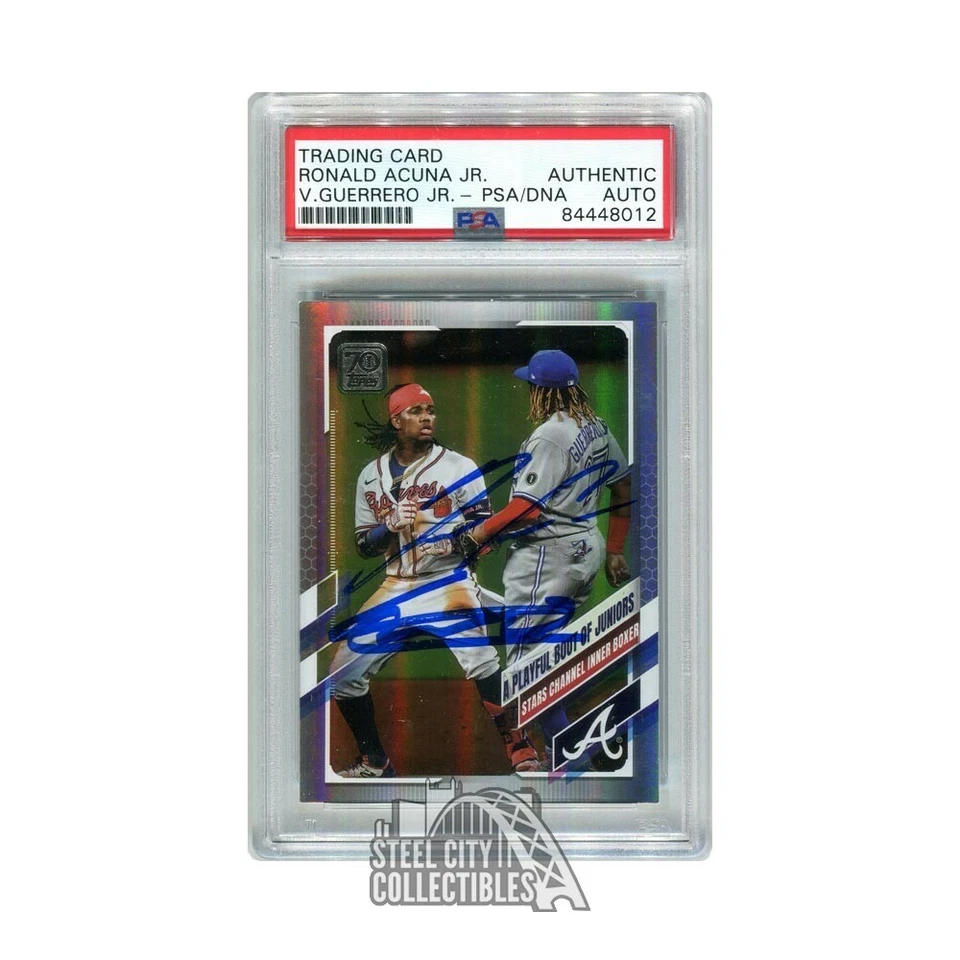 Ronald Acuna Vlad Guerrero Jr 2021 Topps Series 1 Rainbow Foil Autograph PSA/DNA - Image 1 of 1