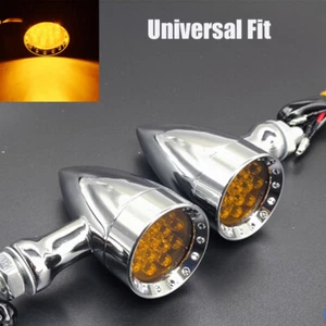 Par de luces LED de giro cromadas para motocicleta intermitentes de freno ámbar aptos para Harley - Imagen 1 de 19