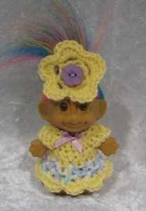 Passend für 21/2-3" Troll Puppen, handgefertigte Kleidung, Häkelkleid & Stirnband #27 - Bild 1 von 3