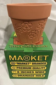 Market FLOWER PREMIUM TERRA COTTA PLANTER POT 8" - BRAND NEW ~ BOXED - Picture 1 of 9