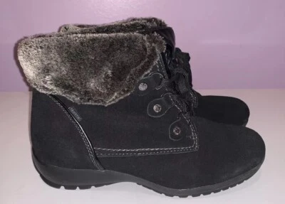 Botas de invierno Sporto para mujer negras de gamuza al tobillo con cordones con ribete de piel sintética 8M Foto 1 de 4