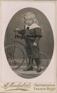 BELGIEN CDV BLONDER JUNGE & FAHRRAD DREIRAD VIKTORIANISCH ANTIK FOTO #B3857 - Bild 1 von 2
