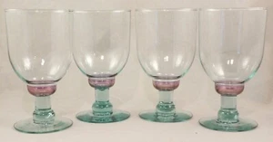 Light Blue Glass Footed Water Goblet Iridescent Pink Ring (Set of 4) - Picture 1 of 6